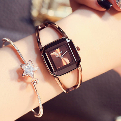 Square Fashion Skeleton Bracelet Rose Gold Watches 2020