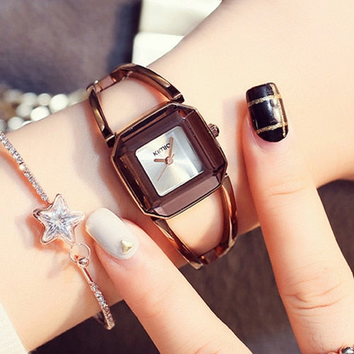 Square Fashion Skeleton Bracelet Rose Gold Watches 2020