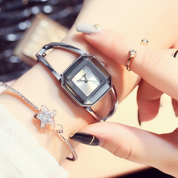 Square Fashion Skeleton Bracelet Rose Gold Watches 2020