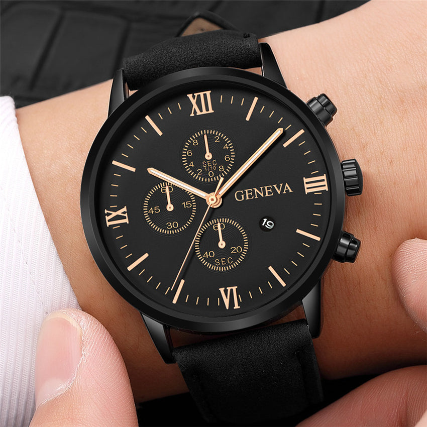 Leather Analog Quartz Sport Watch Male