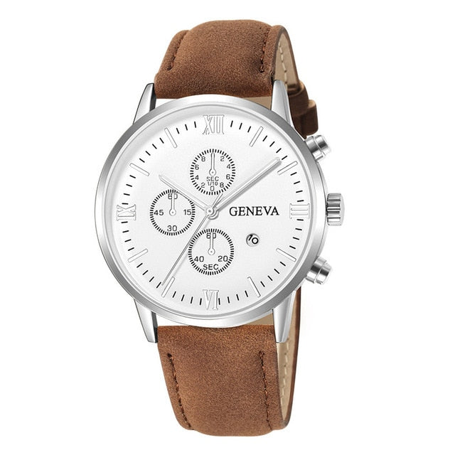 Leather Analog Quartz Sport Watch Male