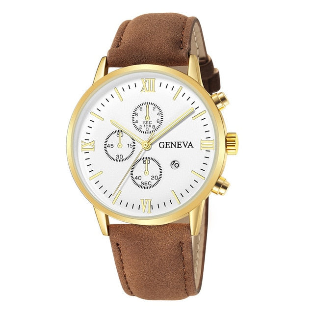 Leather Analog Quartz Sport Watch Male