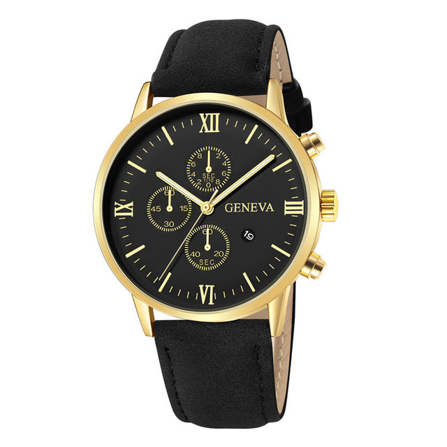 Leather Analog Quartz Sport Watch Male