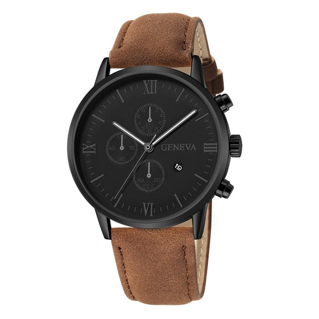 Leather Analog Quartz Sport Watch Male