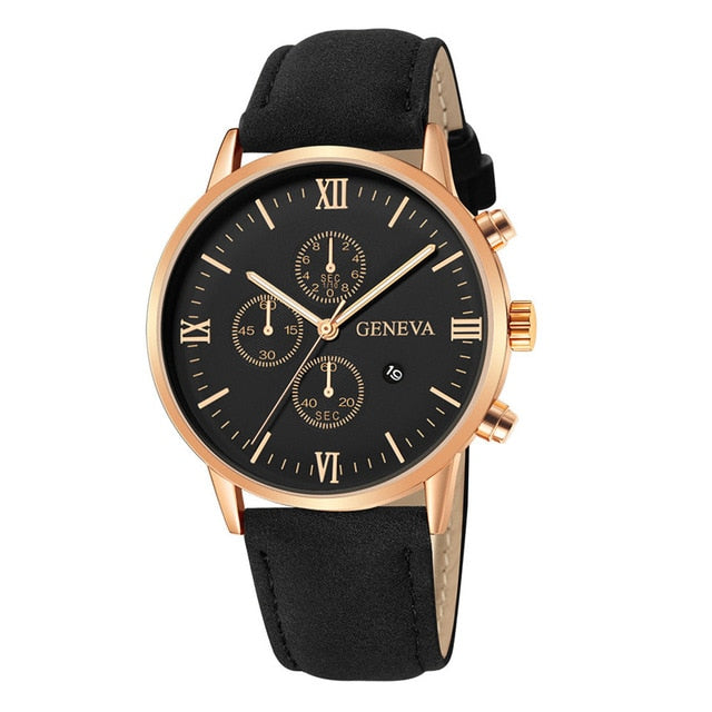 Leather Analog Quartz Sport Watch Male