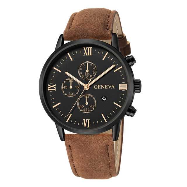 Leather Analog Quartz Sport Watch Male