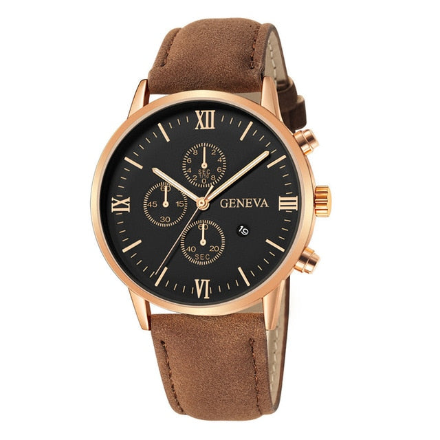 Leather Analog Quartz Sport Watch Male