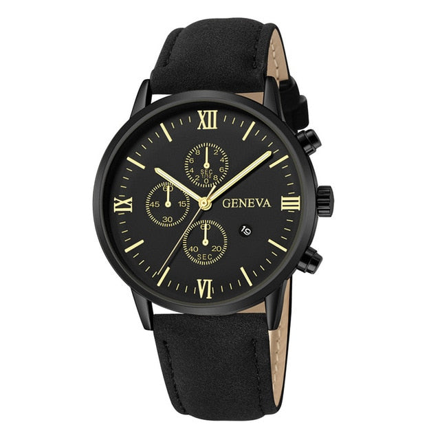 Leather Analog Quartz Sport Watch Male