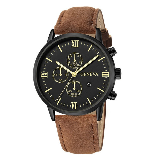 Leather Analog Quartz Sport Watch Male