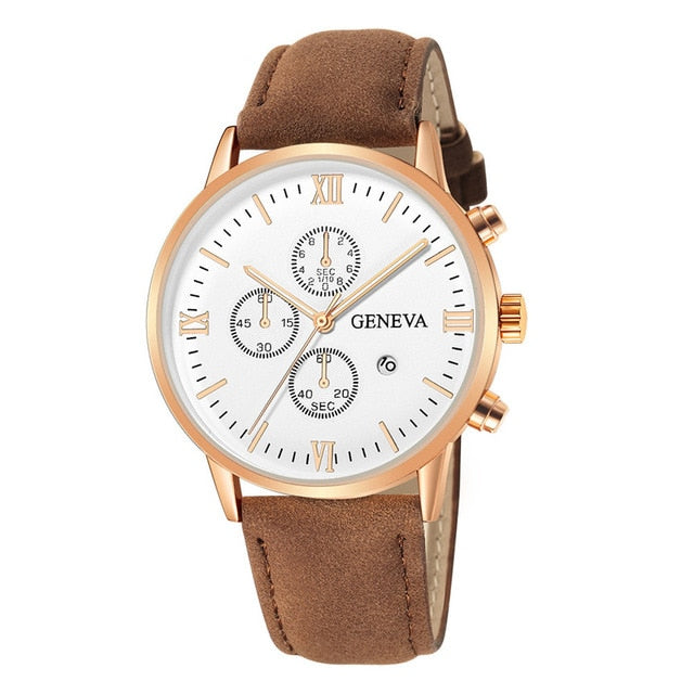 Leather Analog Quartz Sport Watch Male