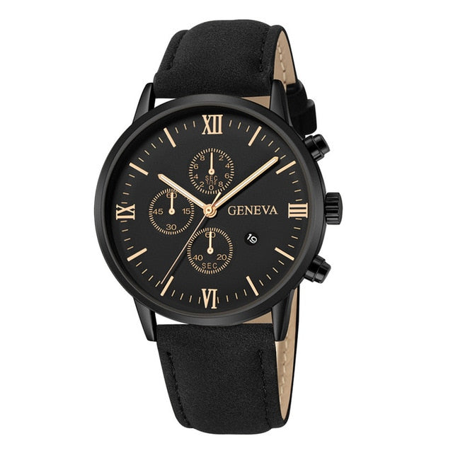 Leather Analog Quartz Sport Watch Male