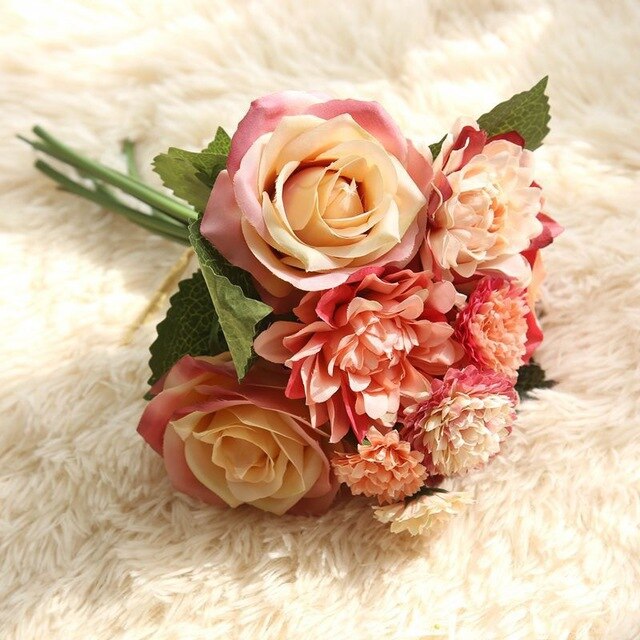 Silk Artificial Flowers Bouquet high quality 10 Heads Rose